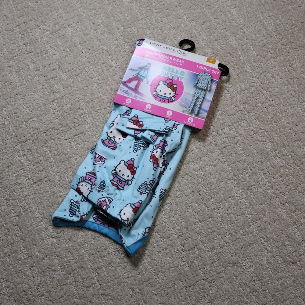 Cuddl Duds Hello Kitty Girls Thermal Underwear Set Blue Base Layer Small 6/7